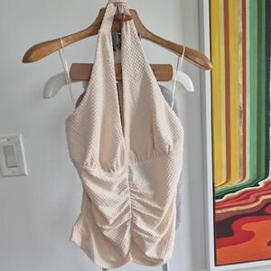Anthropologie Porridge Textured Cream Halter Tank Top